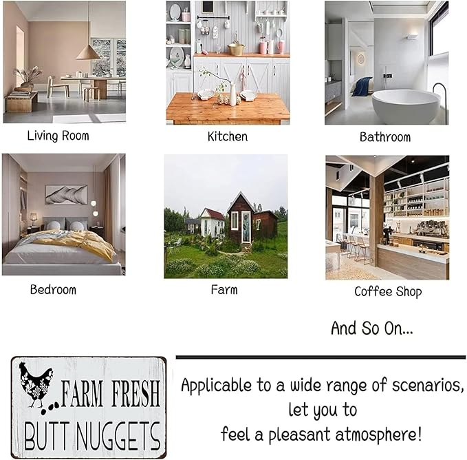 Funny Chicken Gifts Chicken Farm Fresh Butt Nuggets Tin Sign for Home Farm Chicken Coop Farmhouse Kicthen Garden Decor 8 X 12 Inch (3189)