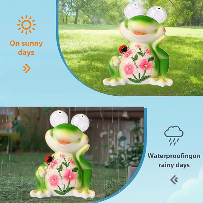 ASTRAEUS Solar Frog Statue Garden Light Figurine Outdoor Decor with 5 LED Lights Lawn Decor Statue Unique Christmas Birthdays Housewarming Gift for Patio, Balcony, Yard
