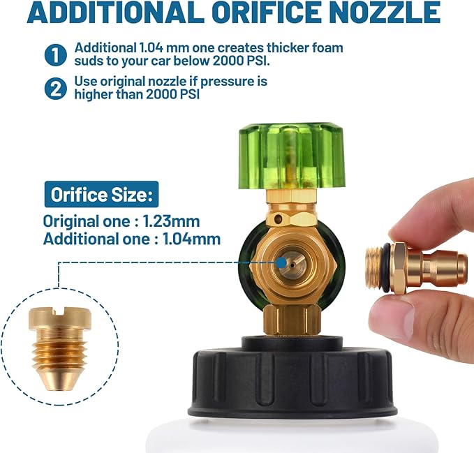 DUSICHIN Foam Cannon for Pressure Washer Wide Neck Car Wash Snow Soap Dispenser for Car Washing with 1/4 Inch Quick Connector, Additional 1.04 mm Orifice Nozzle DUS2601