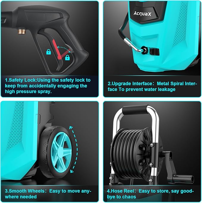 Pressure Washer, Power Washer High Pressure Cleaning Machine with 20FT Hose 35FT Cord Foam Cannon and 4 Nozzles for Clean Cars Fences Home Patio Driveway