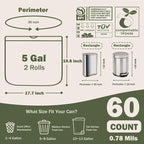 Compost Bags 5 Gallon with Drawstring Tear Off 20 Liter Extra Thick 0.78 Mils Compostable Food Scrap Waste Bags with US BPI ASTM D6400 and Europe OK Compost Home Certified 60 Counts