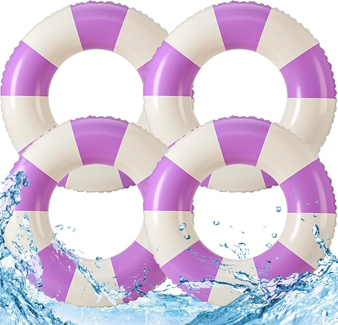 4PCS Floats for Adults Rings Striped Pool Float Large Swim Ring for Adults,30 Inch Classic Striped Teens Adult Inner Tubes Summer Beach Bachelorette Party