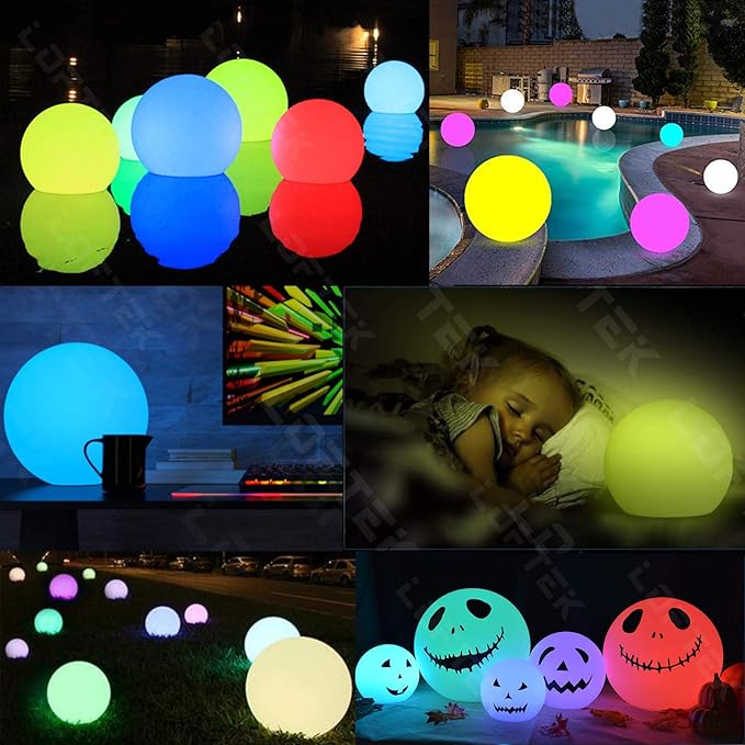 LOFTEK LED Pool Lights That Float - 8-inch Globe Lamp Rechargeable - 16 RGB Lamp with Handle & Remote, Waterproof Lamps for Outdoor Yard Decor, Smart Orb Light for Bedroom, 1-Unit