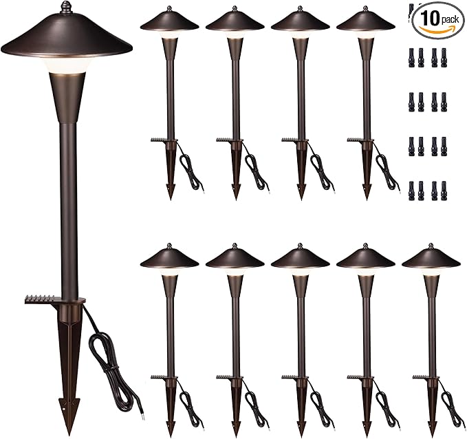 Outdoor Low Voltage Pathway Light - 5CCT Adjustable Walkway Lights LED, 12V Landscaping Pathlights, Mushroom Shape Driveway Lighting Waterproof IP65 ORB Aluminum for Sidewalk Lawn (10 Pack)