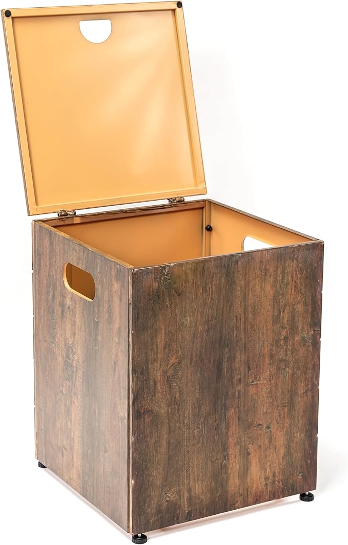 Propane Tank Cover Table for Fire Pits, 20 LB Iron Propane Tank Holder with Side Handles, Outdoor Tank Storage Side Table for Patio, Gas Griddle, Natural Wood