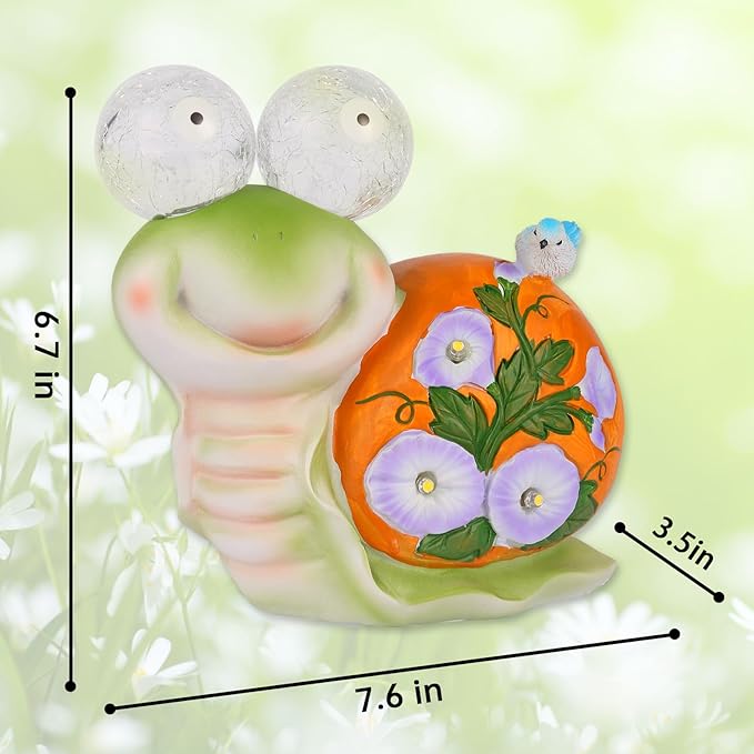 ASTRAEUS Solar Snail Statue Garden Light Figurine Outdoor Decor with 5 LED Lights Lawn Decor Statue Unique Christmas Birthdays Housewarming Gift for Patio, Balcony, Yard