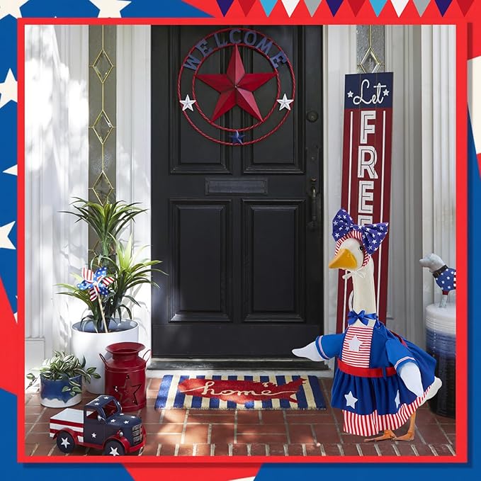 4th of July Porch Goose Outfits for 23 Inch Lawn Statue, Patriotic Costume for Plastic/Cement Statue, Seasonal Independence Day/Memorial Day Sculpture Clothes for Garden Patio Party Decoration