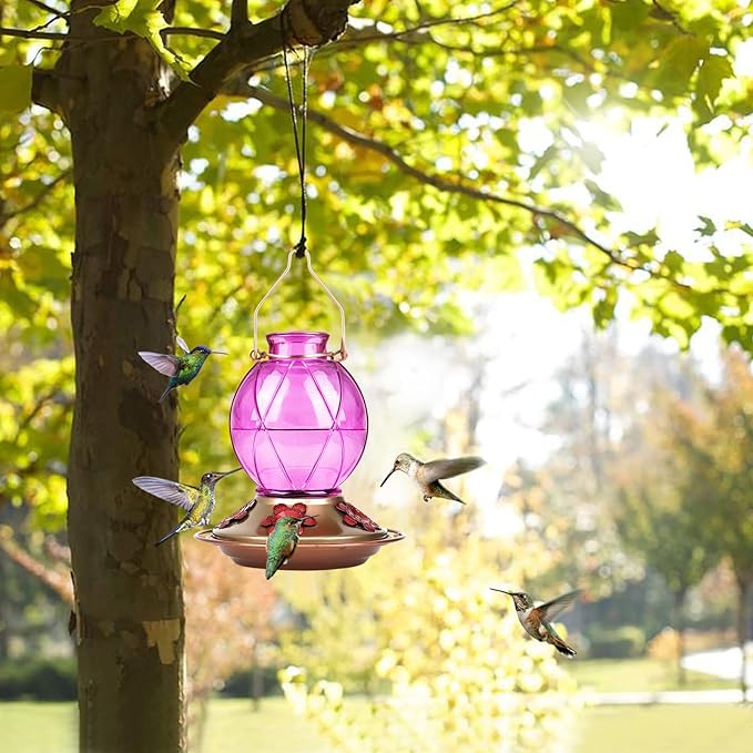 BOLITE Hummingbird Feeder, Glass Hummingbird Feeder for Outdoors, Netted Texture Ball Shape Bottle, 20 Ounces, Lavender, Birthday Gifts for Women Men, Gifts for Mom Dad