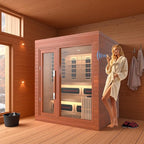 Indoor Luxury Cabin Sauna – Dual System Dry & Wet, Canadian Hemlock, Full Spectrum Infrared Heating, 4-5 People, 220V, 6KW Harvia Stove, Seven-Color Ambient Light, 8mm Tempered Glass
