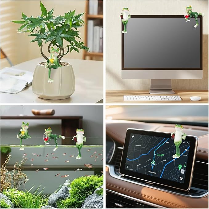 3 Pcs Tipsy Frog Garden Decor, Frog Decorations for Garden Outdoor, Resin Frogs Figurines Flower Pot Decoration for Home Gardens Fence Patio Yard DIY Fairy Garden Accessories