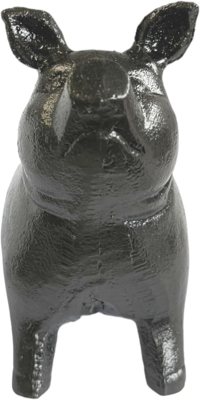 NACH Cast Iron Pig Statue - Sitting Pig, Rustic Garden Sculpture, Black Door Stop/Paperweight, JS-90-7151
