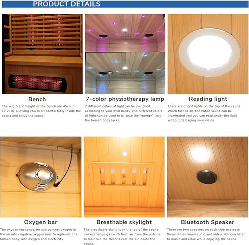 1 People Indoor Infrared Sauna, Low EMF Full Spectrum Red Heater with Carbon Heating Panels, Canadian Hemlock Wood, WiFi Control, 7-Color Starry Light, Reading Lamp, 1350W, 120V
