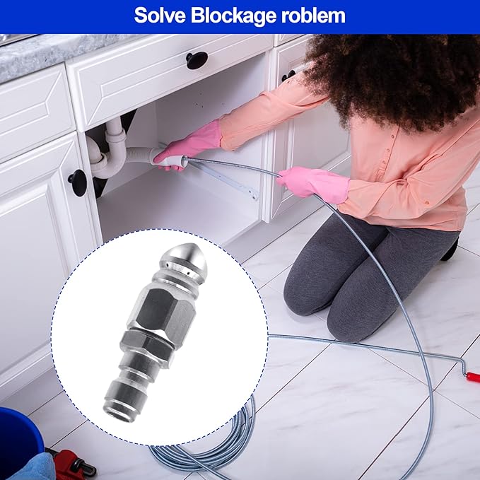 (2 Sets) Pressure Washer Sewer Jetter Nozzle with Stainless Steel, Mini Compact Durable Sewer Jet Nozzle,Pressure Drain Jetter Hose Nozzle,1/4'' Quickly Connector, 5000 PSI