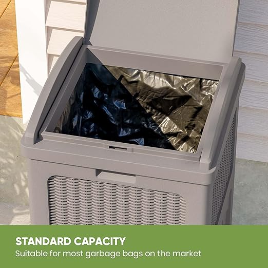 Patiowell 36 Gallon Outdoor Trash Can, Resin Outdoor Garbage Can with Lid for Patio, Backyard, Deck, Light Brown