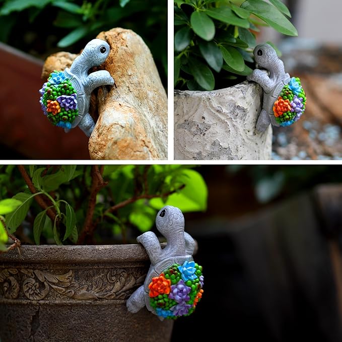 Cute Climbing Turtle Flowerpot Hug Statue, Resin Hanging Turtle Statue Flowerpot, Home Decoration, Garden Fence, Balcony, Patio, Lawn, Courtyard Ornaments