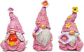 Gnome Decoration Figurine Outdoor Statue Resin 3pcs Flowers Spring Gnomes, Home Decoration Ornaments for Desktop Bookshelves Courtyard Garden Gift (Pink)