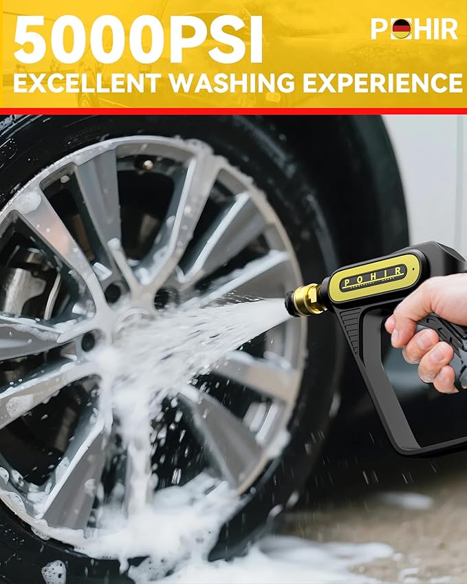 POHIR Pressure Washer Gun 5000 PSI &12 gpm with Nozzle Tips & 1/4'' Quick Connector, Swivel Design Power Washing Gun for Gas Power Washer(Gun+Nozzle)