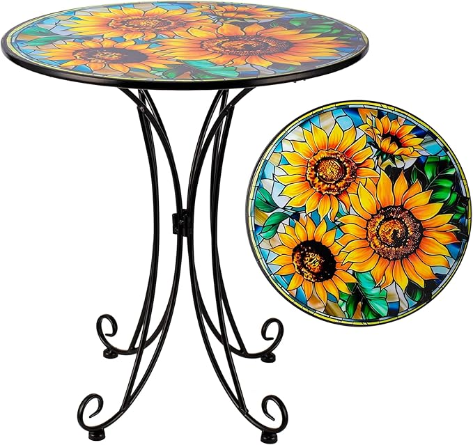 Sunflower Side Table Outdoor, 18 Inch Metal Accent Table, Indoor Small Round End Tables, Plant Stand Tables for Outside Yard Balcony Garden Bedside