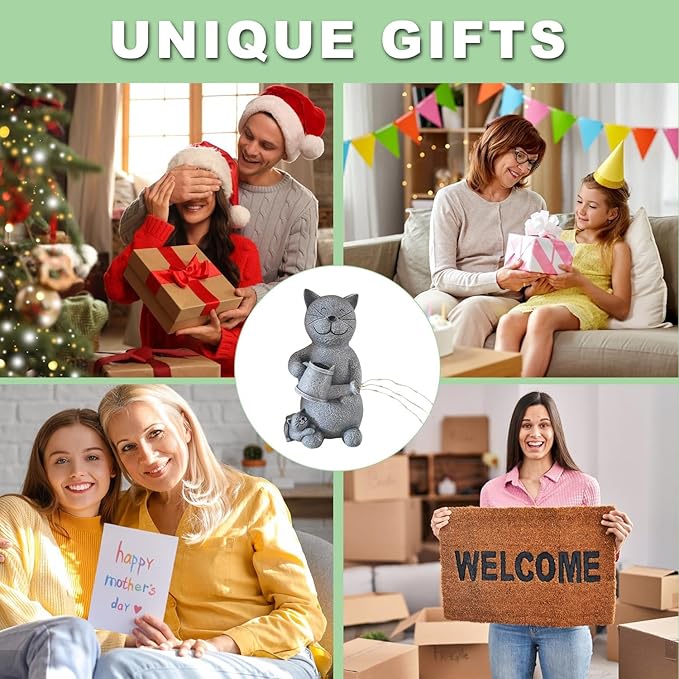 Solar Cat Outdoor Statue and Figurine Lights, Loving Cat for Patio, Balcony, Yard, Lawn-Unique Housewarming Gift for Mom Grandma