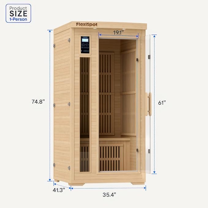 FLEXISPOT Far Infrared Sauna Room for one Person, Canadian Hemlock Wood