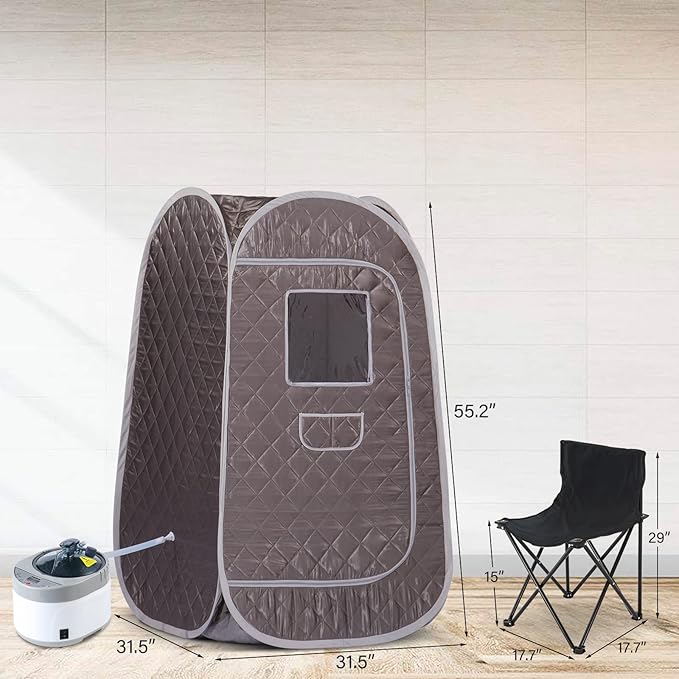 Smartmak Portable Steam Sauna, Full Body Personal Home Spa, Foldable Saunas Tent with 4L & 1500W Large Steam Generator, 16 Levels Remote Control, Upgraded Chair Included for Relaxation(DarkGrey)