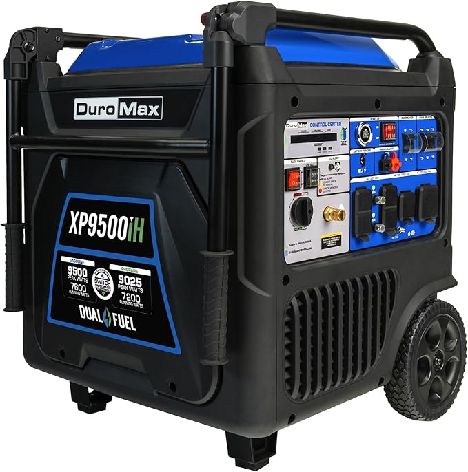 DuroMax XP9500iH 9,500-Watt Dual Fuel Portable Digital Inverter Generator - Gas & Propane, Remote Electric Start, RV & Emergency Ready