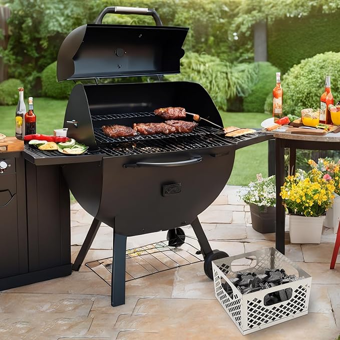 Pasimy 12 x 12 x 7.5'' Charcoal Fire Basket for Offset Smoker, Grill Accessories Stainless Steel Fire Basket for Smoker BBQ Grill Accessories