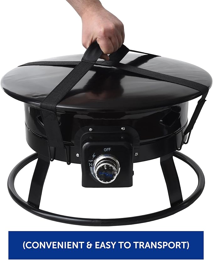 Flame King Smokeless Propane Fire Pit, 19-inch Portable Firebowl, 58K BTU with Self Igniter, Cover, & Carry Straps for RV, Camping, & Outdoor Living