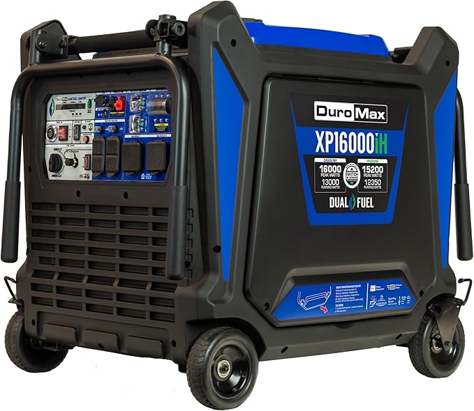 DuroMax XP16000iH 16,000-Watt Dual Fuel Portable Digital Inverter Generator - Gas & Propane, Remote Electric Start, Whole Home Power Backup, Transfer Switch Ready, RV & Emergency Ready
