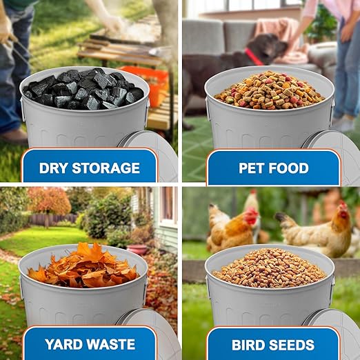 Plexon Large Metal Trash Can with Lid 20 Gallon, Decorative Outdoor Trash Can Heavy Duty Galvanized Metal Bucket with Lid for Garage Workshop Ash Storage Farmhouse, Gray