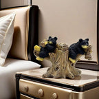 2 Black Bears on Branch Statue Figurine Sculpture Resin Collectible Gifts for Bear Lover Office Home Decor Desk Accessories Decoration Garden Figurines Outdoor Decor