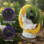 Solar Rabbit Garden Statues, Outdoor Bunny Decor, Resin Rabbit Figurine Lying on the Moon Cuddling a Baby Bunny with LED Lights for Porch Patio Lawn Yard Easter Housewarming Gardening Gifts for Mom