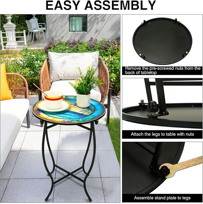 Patio Side Table, 14 Inch Weather Resistant Metal Side Table，Side Table for Patio Yard Porch Balcony Garden Bedside Plant Stand Indoor Outdoor ，Small Round Outdoor End Table