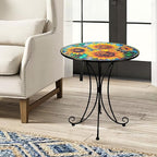 Sunflower Side Table Outdoor, 18 Inch Metal Accent Table, Indoor Small Round End Tables, Plant Stand Tables for Outside Yard Balcony Garden Bedside