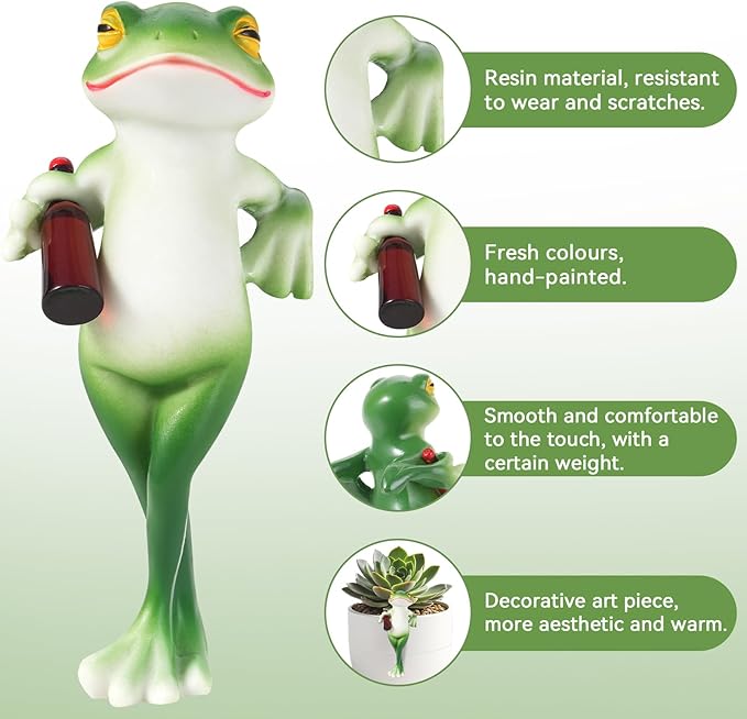Resin Frog Garden Decor, Tipsy Frog Flower Pot Decoration for Garden Outdoor Decor, Tipsy Frogs Pot Hugger for Home Garden Fence Patio Yard Decor