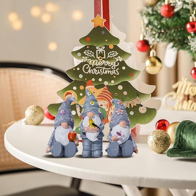 Artpaul 3 Pcs Gnomes Decorations Figurine Resin Statues,Cute Mushroom Bird Butterfly Gnomes for Home Table Shelf Gift Décor Accents (Grey)