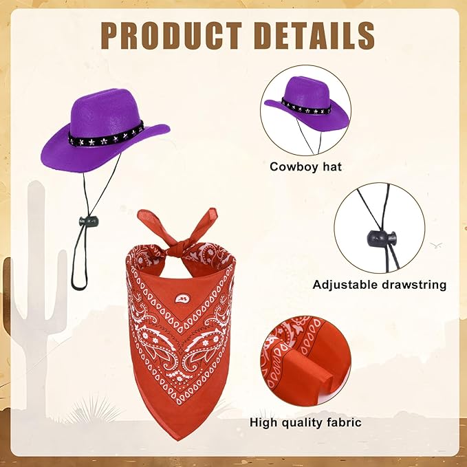 Porch Goose Outfits Halloween Western Cowboy Style, Lawn Cement Goose Clothes Outfits for Cement Goose Includes Adjustable Cowboy Hat and Scarf for 23/17″ Outdoor Statue(Purple)