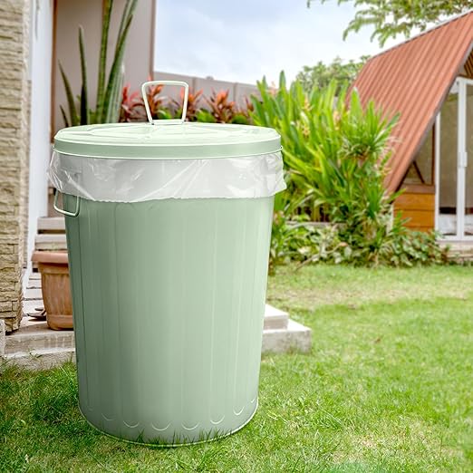 Plexon Large Metal Trash Can with Lid 20 Gallon, Decorative Outdoor Trash Can Heavy Duty Galvanized Metal Bucket with Lid for Garage Workshop Ash Storage Farmhouse, Green 6 Pack