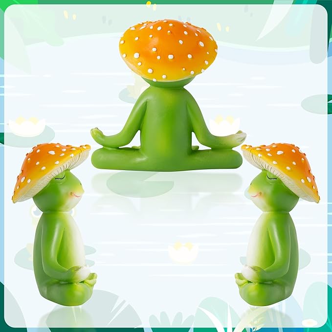 Meditation Frog Resin Statue - Yoga Meditation Frog Statue for Desk Living Room Resin Figurine for Home Patio Office Decoration Cute Plant Statues for Tabletop Garden Office Backyard Decor