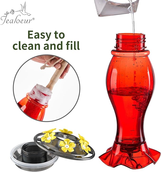 Hummingbird Feeder for Outdoors Hanging, 18 OZ Humming Birds Feeders with 6 Bee Guard Feeding Ports & Built-in Ant Moat, Easy to Clean, Durable Outdoor Garden Decor (Red 2 Pack-CC)