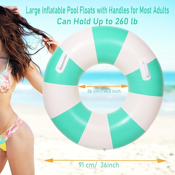 2PCS Large Swimming Pool Tubes Inflatable Pool Floats for Adult Swim Ring Floaties Inflatable Swimming Pool Raft Summer Beach Lounger Float Party Supplies