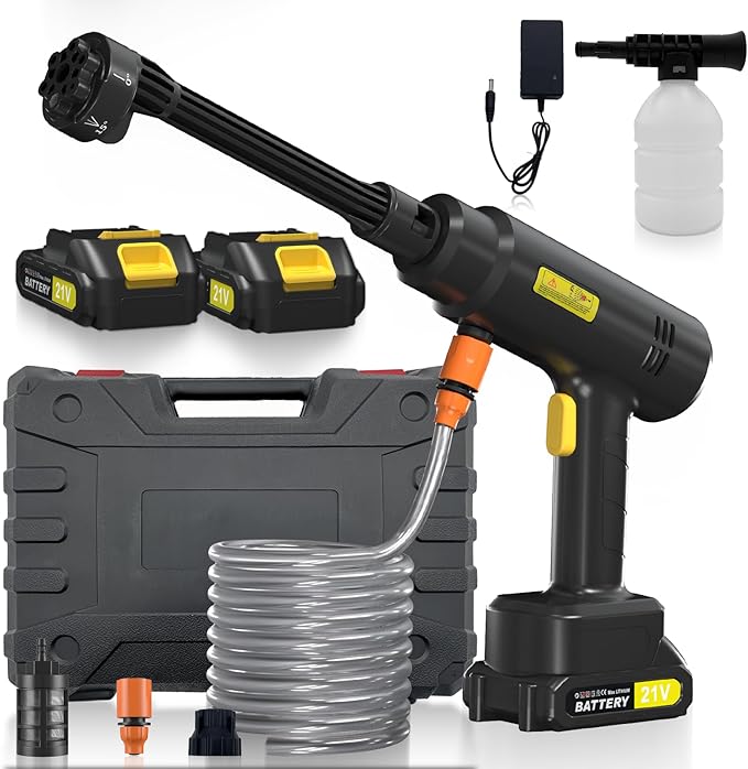 Cordless Pressure Washer with 6-in-1 Nozzle, Portable Battery Powered Pressure Washer Handheld with 2 Battery, 6L/min Portable High Pressure Cordless Power Washer for Car/Floor/Patio Cleaning.