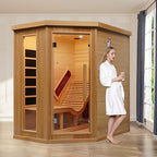 Smartmak Far Infrared Single Recliner Wooden Sauna,Home Indoor Canadian Hemlock Wooden Sauna,with 6 Heaters,Oxygen Bar,LED Controller,Bluetooth,Color Therapy Light(220V, 2300W)