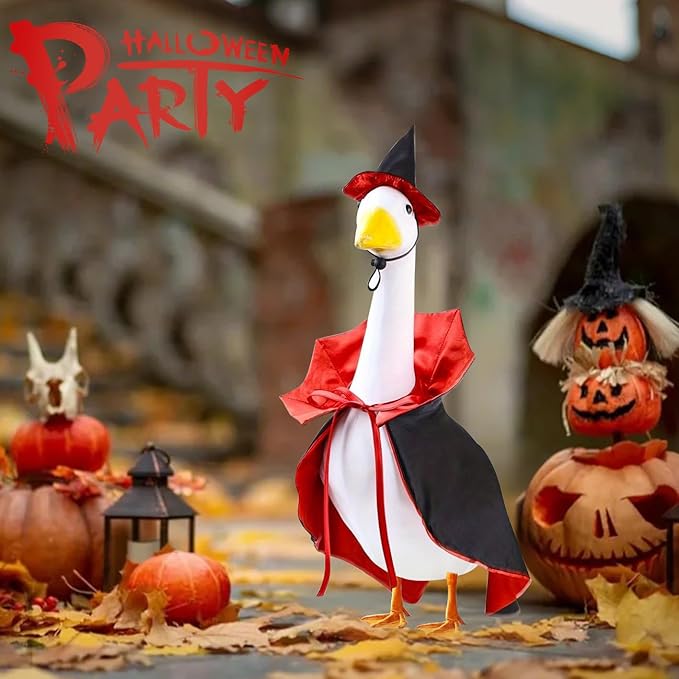 Halloween Goose Outfit, Lawn Porch Goose Vampire Cape Costume for 23" Statue Halloween Fall Outdoor Patio Yard Decor