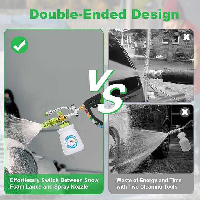 DUSICHIN Foam Cannon Pressure Washer Gun Kit 4000 PSI Double Tip Attachment, Dual-Connector Accessory Soap Cannon,Car Wash Foam Gun Snow Foam Lance 1/4 Inch Quick Connector,7 Sprayer Nozzles DUS2904