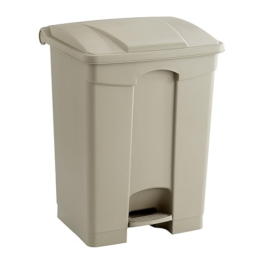 Safco Step On Plastic Trash Can with Foot Pedal, 17 Gallon Garbage Can for Kitchen, Indoor or Outdoor Use, Hands Free, Tan