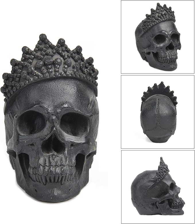 Newman House Studio Skull-Decor Halloween-Decorations - Vintage-Human Head-Sculpture with Crown for Indoor Skull Figurine Home Party Gothic Witchy Room Decor 3.7L x 2.8W x 4.2H inch