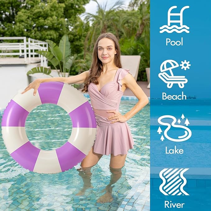 4PCS Floats for Adults Rings Striped Pool Float Large Swim Ring for Adults,30 Inch Classic Striped Teens Adult Inner Tubes Summer Beach Bachelorette Party