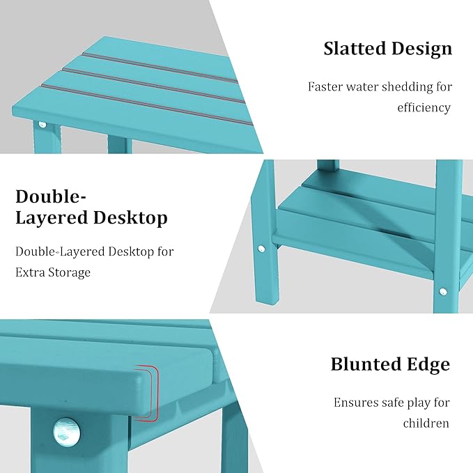 OTSUN Outdoor Side Table, Weather Resistant HDPE Outdoor Table, 2-Tier Small Patio Tables for Outside or Indoor (Aruba Blue)