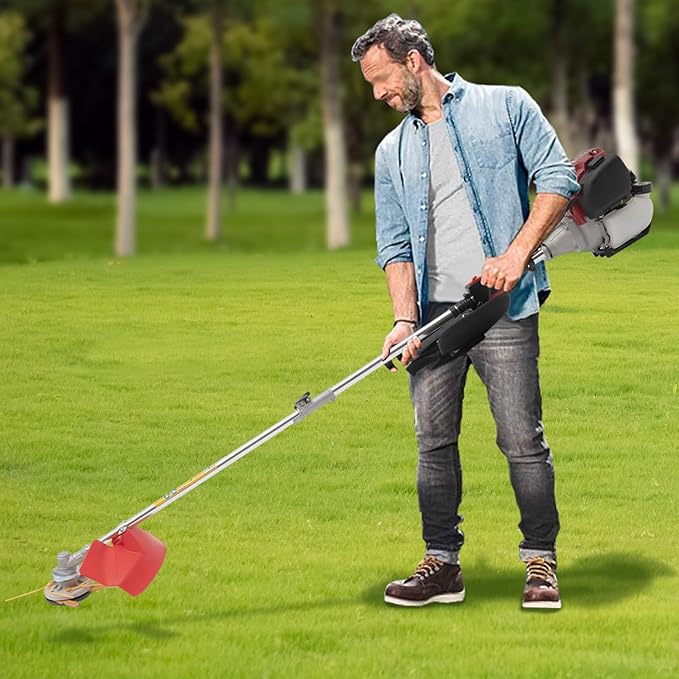 0.75kw Gasoline Lawn Mower, 35.88cc Hand-Held Gas Grass Trimmer, 4-Stroke 2T Cutting Edge Blade Head Gas Lawn Mower with Silencer, 8500rpm, Heat Dissipation Holes, 2800-3000r/Min Idling Speed